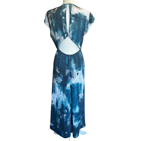 Aritzia Babaton Hamptons Dress Peacock / Deanude Size 6 Watercolor Open Back - Picture 3 of 7